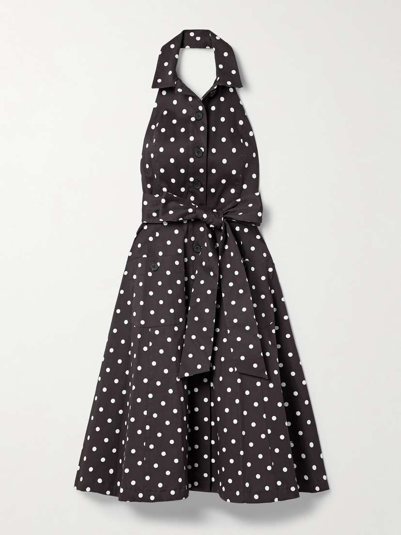 Carolina Herrera Polka-dot Halterneck Cotton-blend Twill Midi Dress