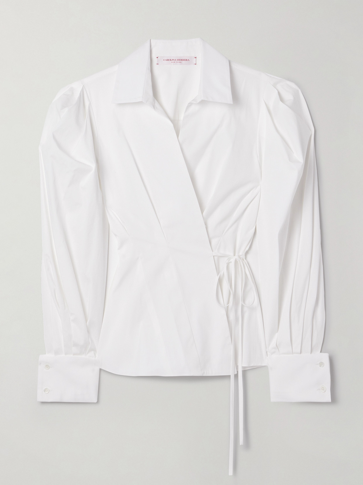 Carolina Herrera Cotton-blend Poplin Wrap Shirt In White