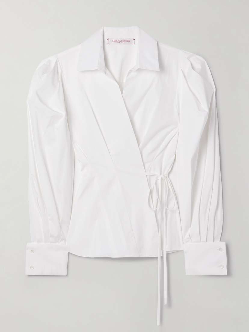 Carolina Herrera Cotton-blend Poplin Wrap Shirt