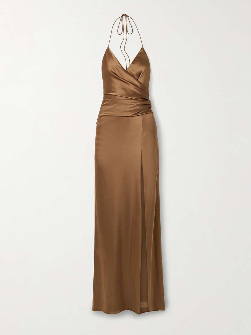 Carolina Herrera Wrap-effect Satin Halterneck Gown