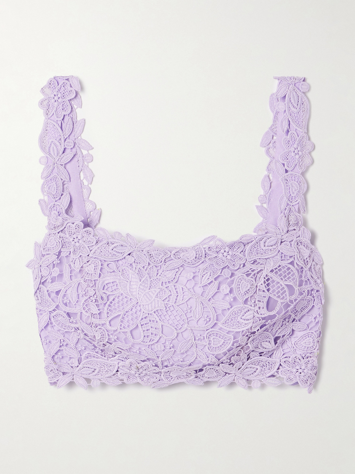 Shop Carolina Herrera Cropped Corded Lace Top In Purple