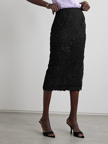 Carolina Herrera Embellished corded lace midi skirt
