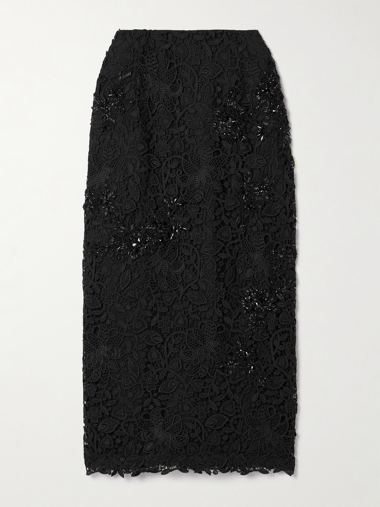 Carolina Herrera Embellished Corded Lace Midi Skirt In Black