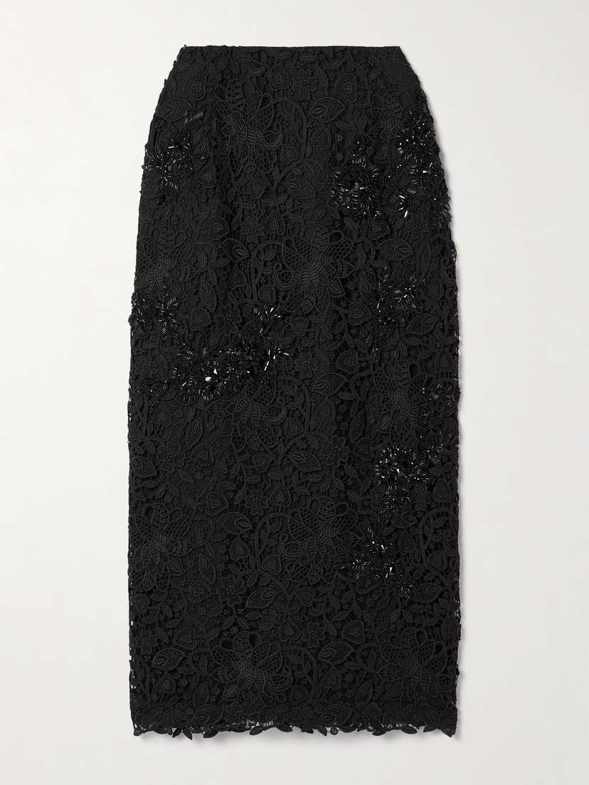 Carolina Herrera Embellished Corded Lace Midi Skirt
