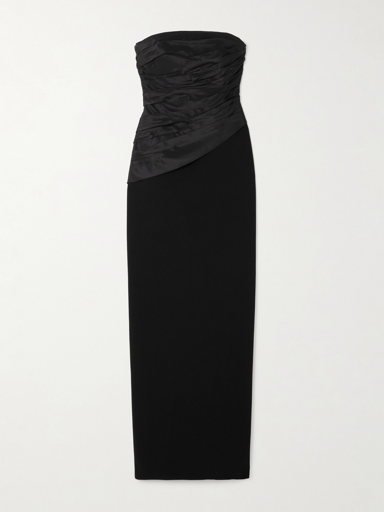 Shop Carolina Herrera Strapless Ruched Satin And Ponte Gown In Black