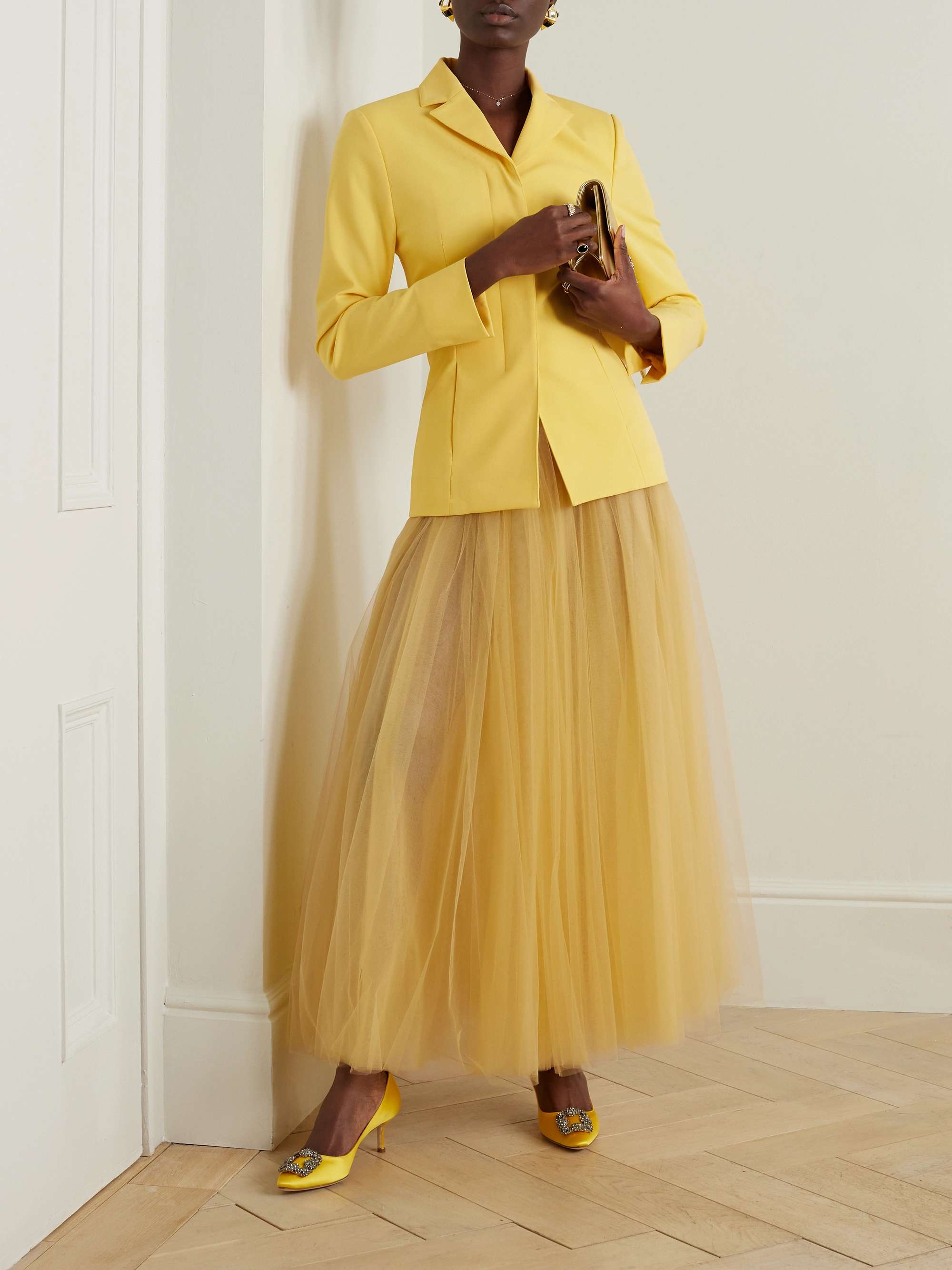 CAROLINA HERRERA Grosgrain-trimmed tulle maxi skirt