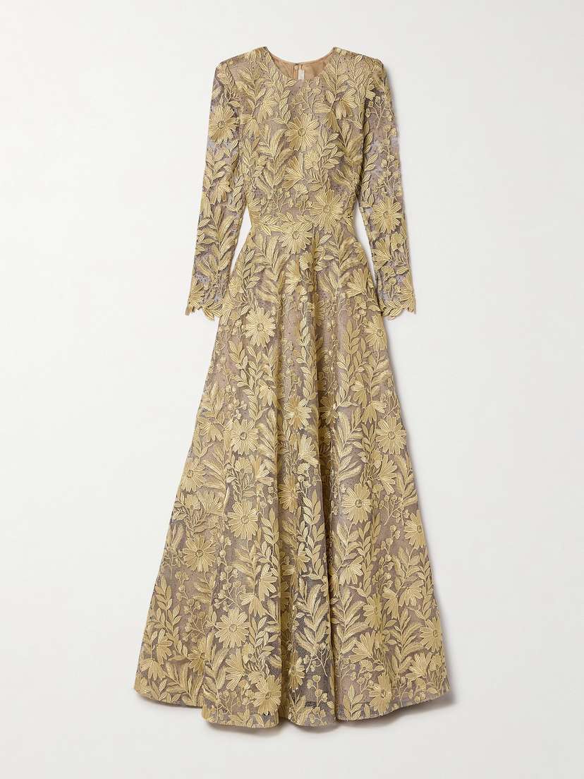 Naeem Khan Metallic Appliquéd Embellished Tulle Gown