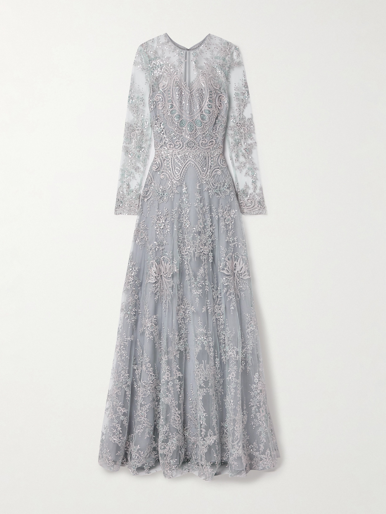 Naeem Khan Embroidered Sequin-embellished Tulle Gown In Blue