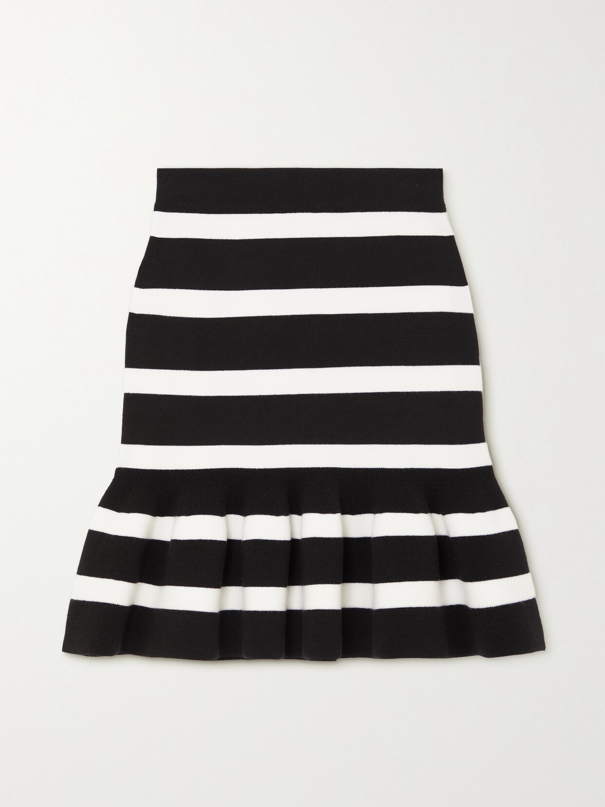 Shop Alexander Mcqueen Ruffled Striped Stretch Wool-blend Mini Skirt In Black