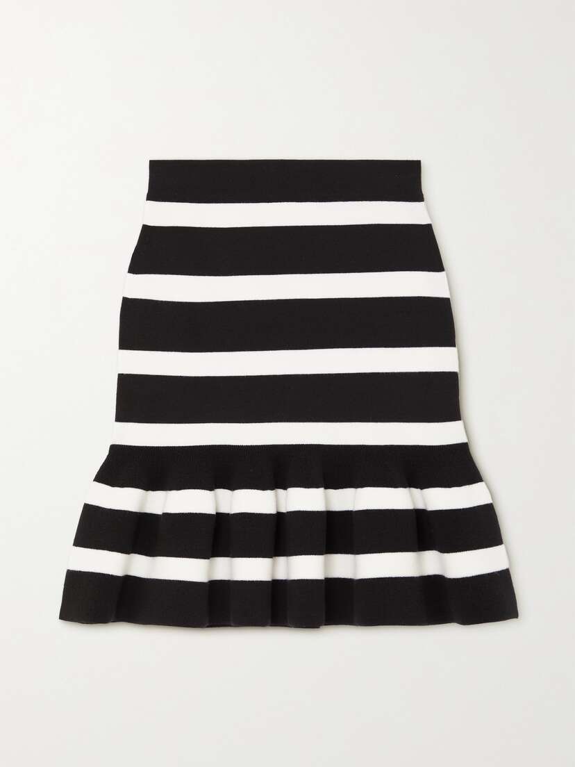 Alexander McQueen Ruffled Striped Stretch Wool-blend Mini Skirt