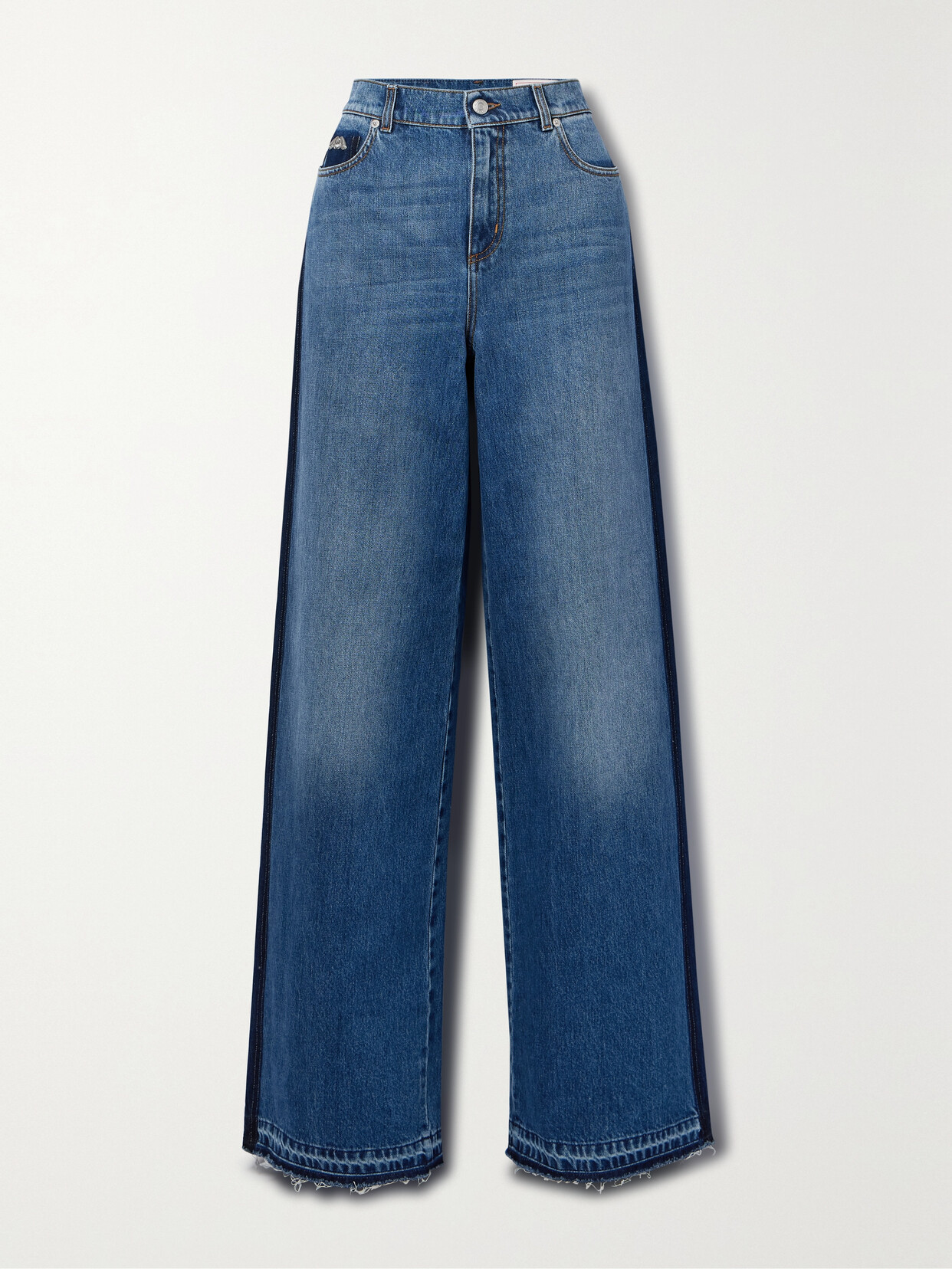 Alexander McQueen Frayed Two-tone High-rise Wide-leg Jeans - Blue