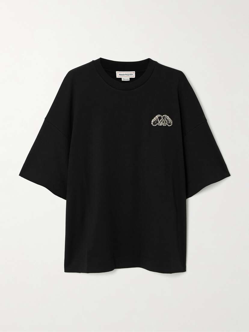 Alexander McQueen Embellished Cotton-jersey T-shirt