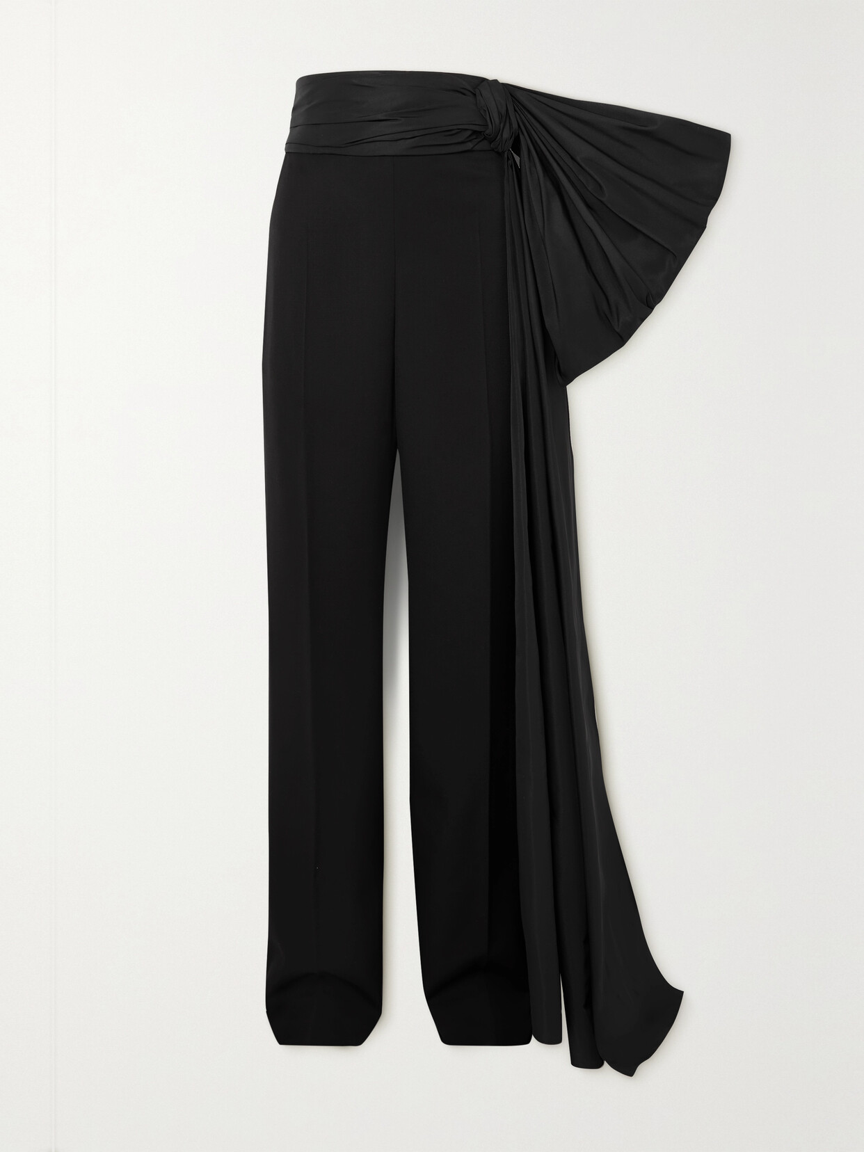 Alexander McQueen - Bow-embellished Taffeta-trimmed Grain De Poudre Wool Straight-leg Pants - Black