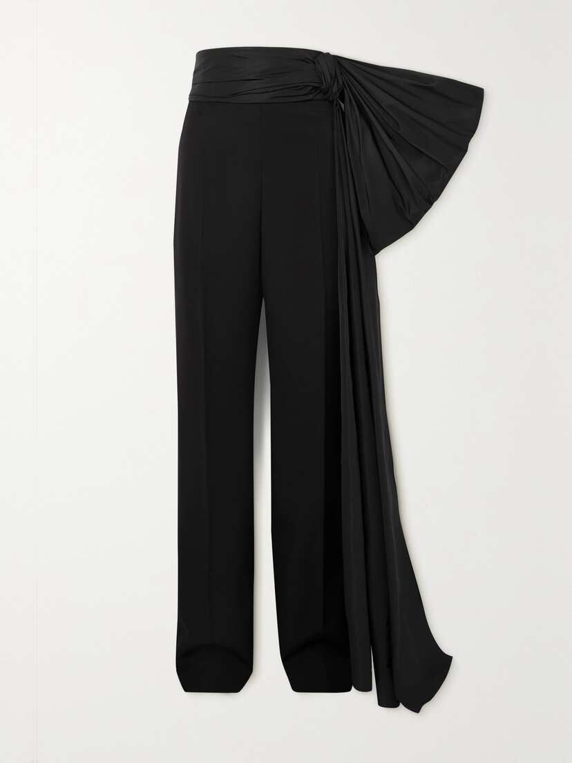 Alexander McQueen Bow-embellished Taffeta-trimmed Grain De Poudre Wool Straight-leg Pants