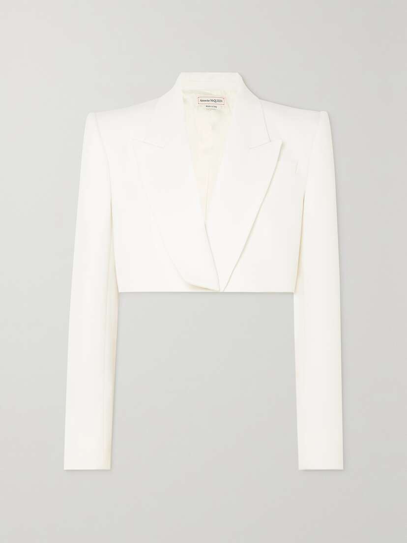 McQueen Cropped Grain De Poudre Wool Blazer