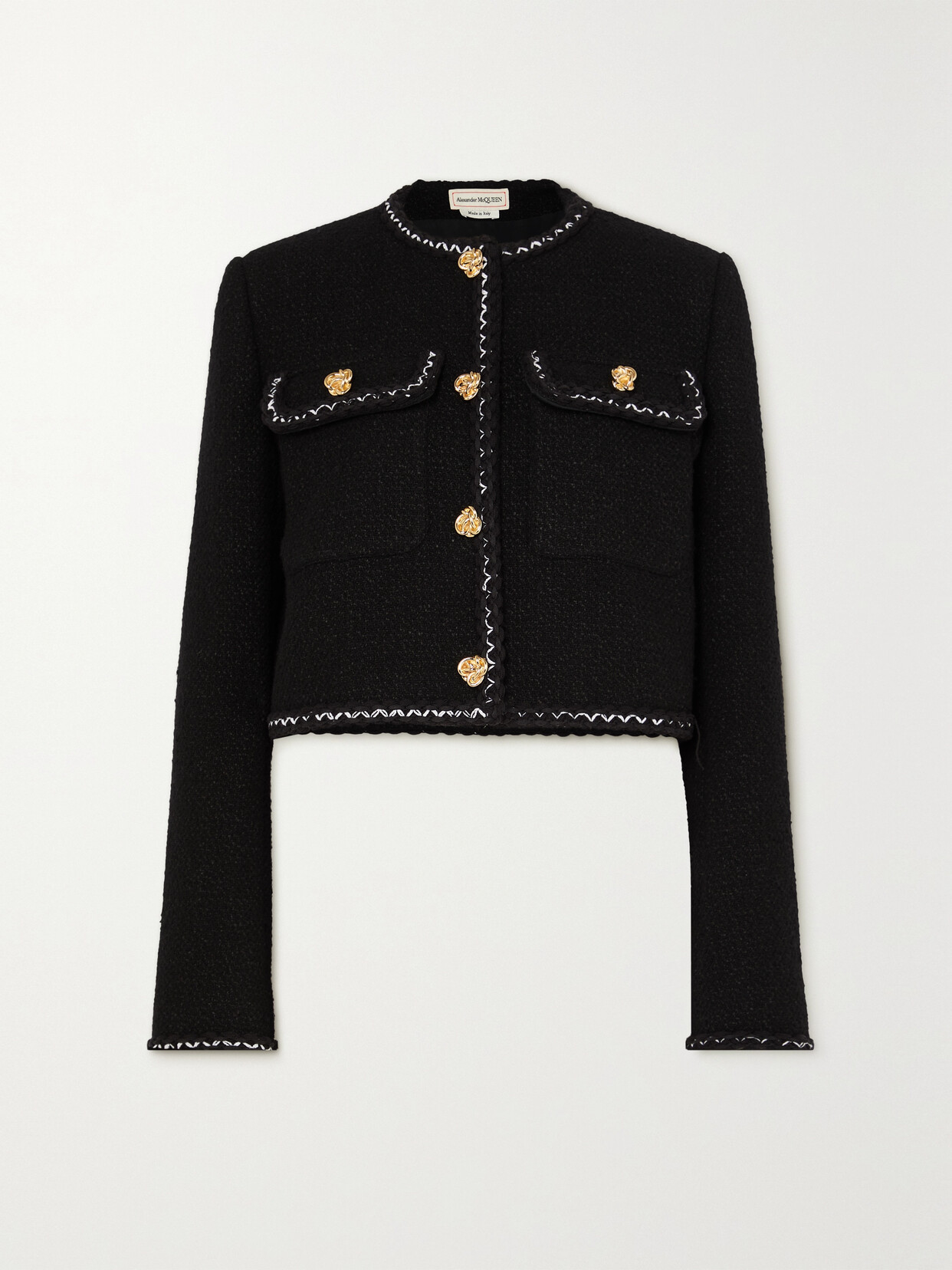 Alexander McQueen - Cropped Embroidered Wool-blend Tweed Jacket - Black