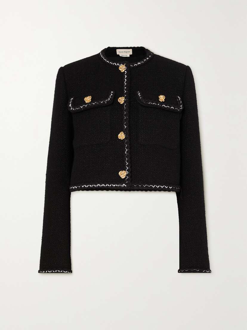 Alexander McQueen Cropped Embroidered Wool-blend Tweed Jacket