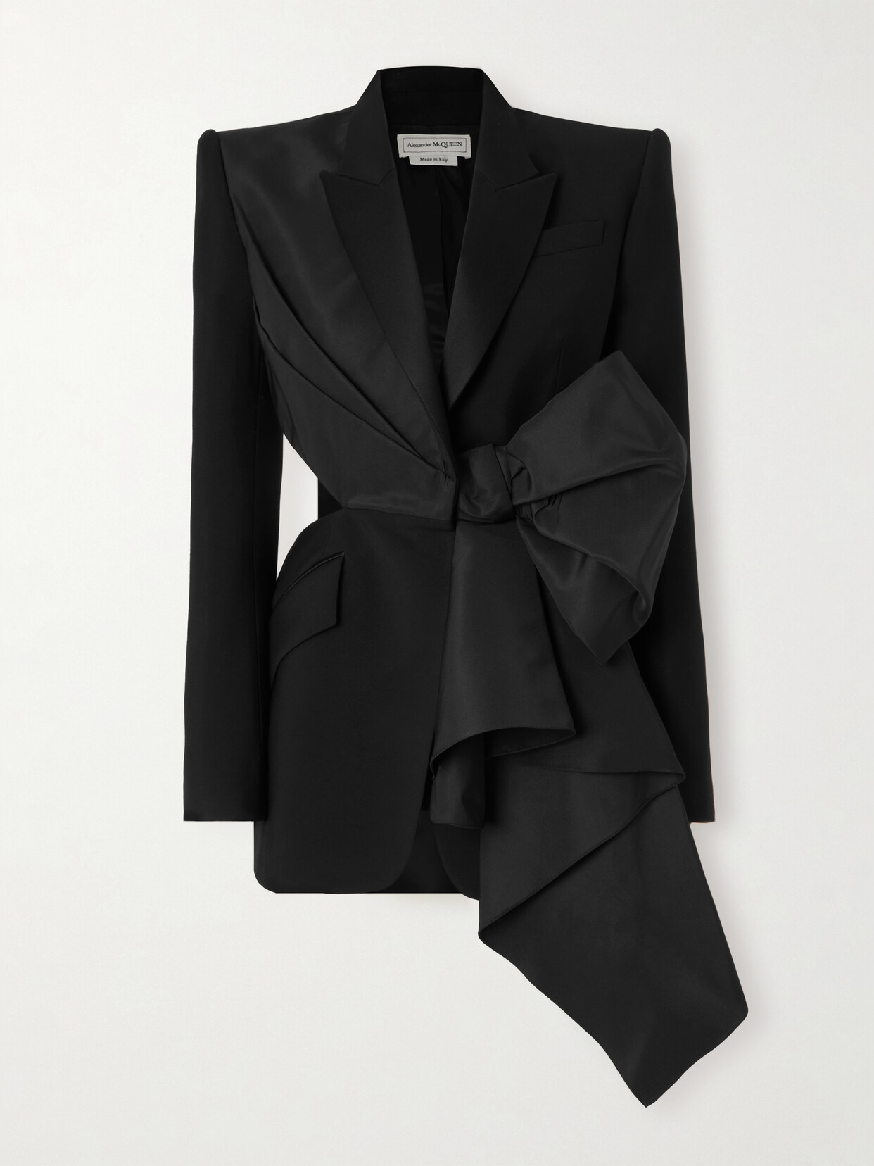 Alexander Mcqueen Asymmetric Cutout Grain De Poudre Wool, Taffeta And Silk-blend Satin Blazer In Black