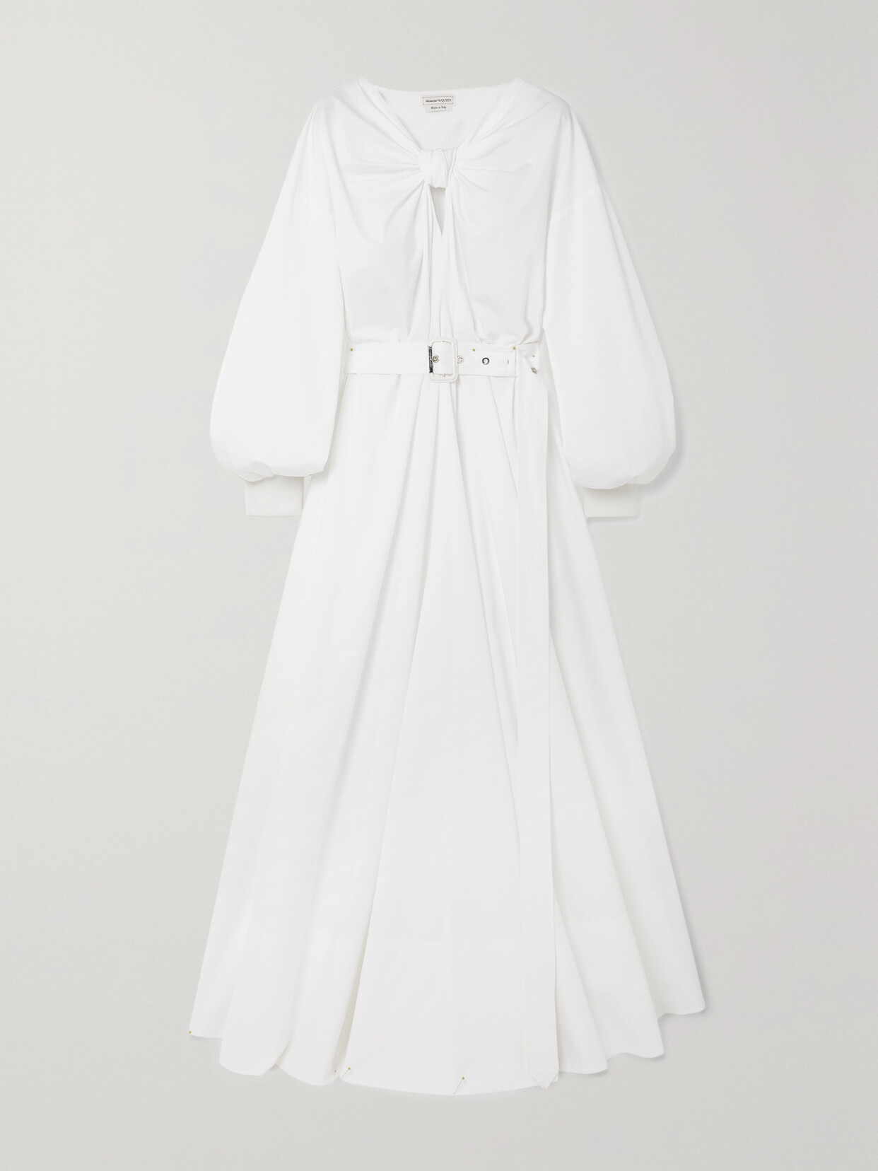 Shop Alexander Mcqueen Cocoon Belted Cotton Midi Dress In White