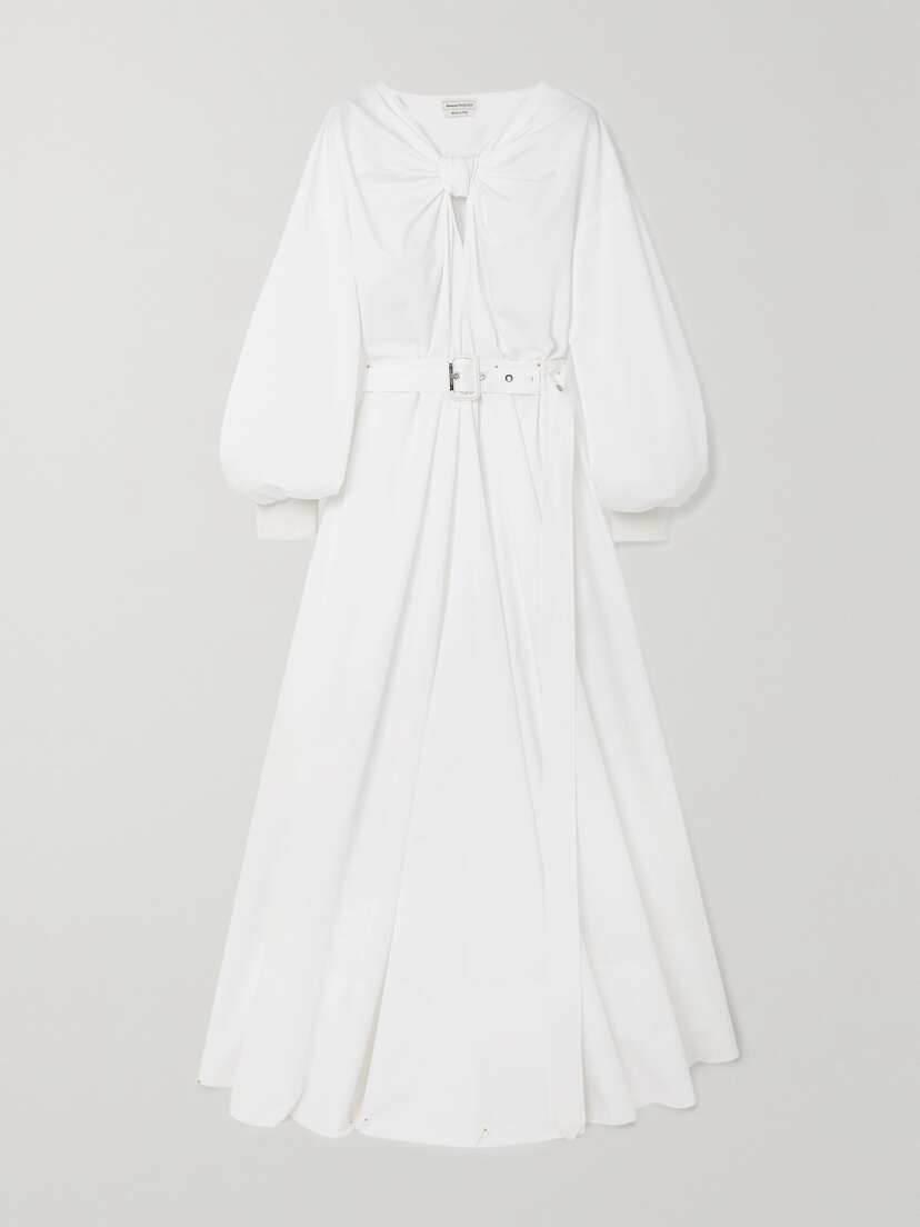 Alexander McQueen Cocoon Belted Cotton Midi Dress
