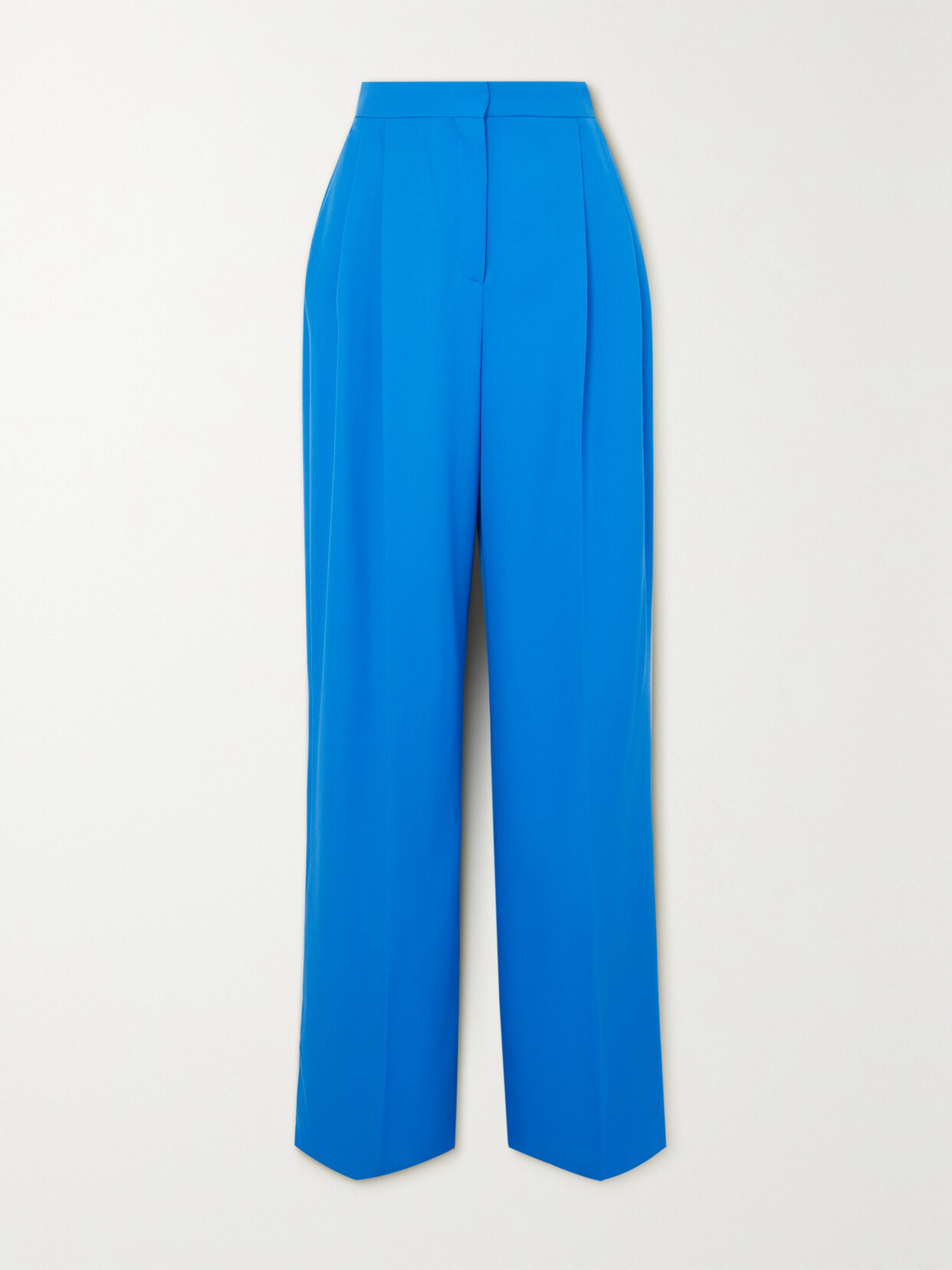Alexander McQueen Pleated Grain De Poudre Wool Straight-leg Pants - Blue