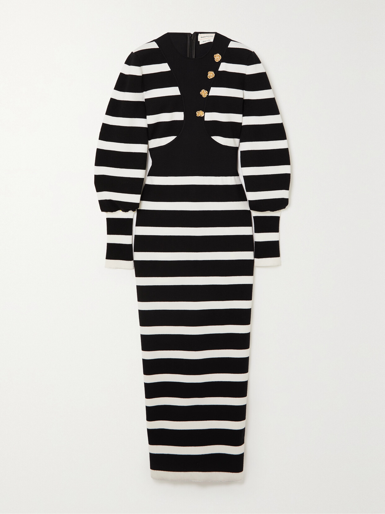 Shop Alexander Mcqueen Panelled Striped Wool-blend Midi Dress In Black