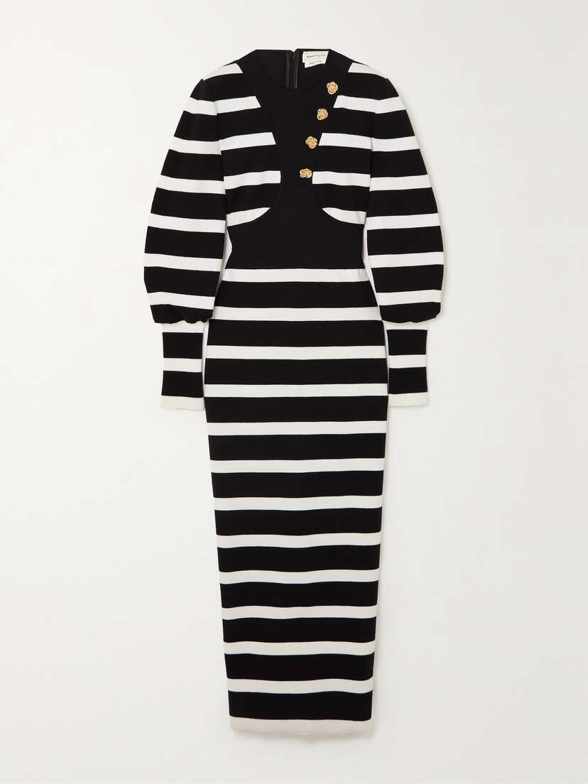 Alexander McQueen Panelled Striped Wool-blend Midi Dress