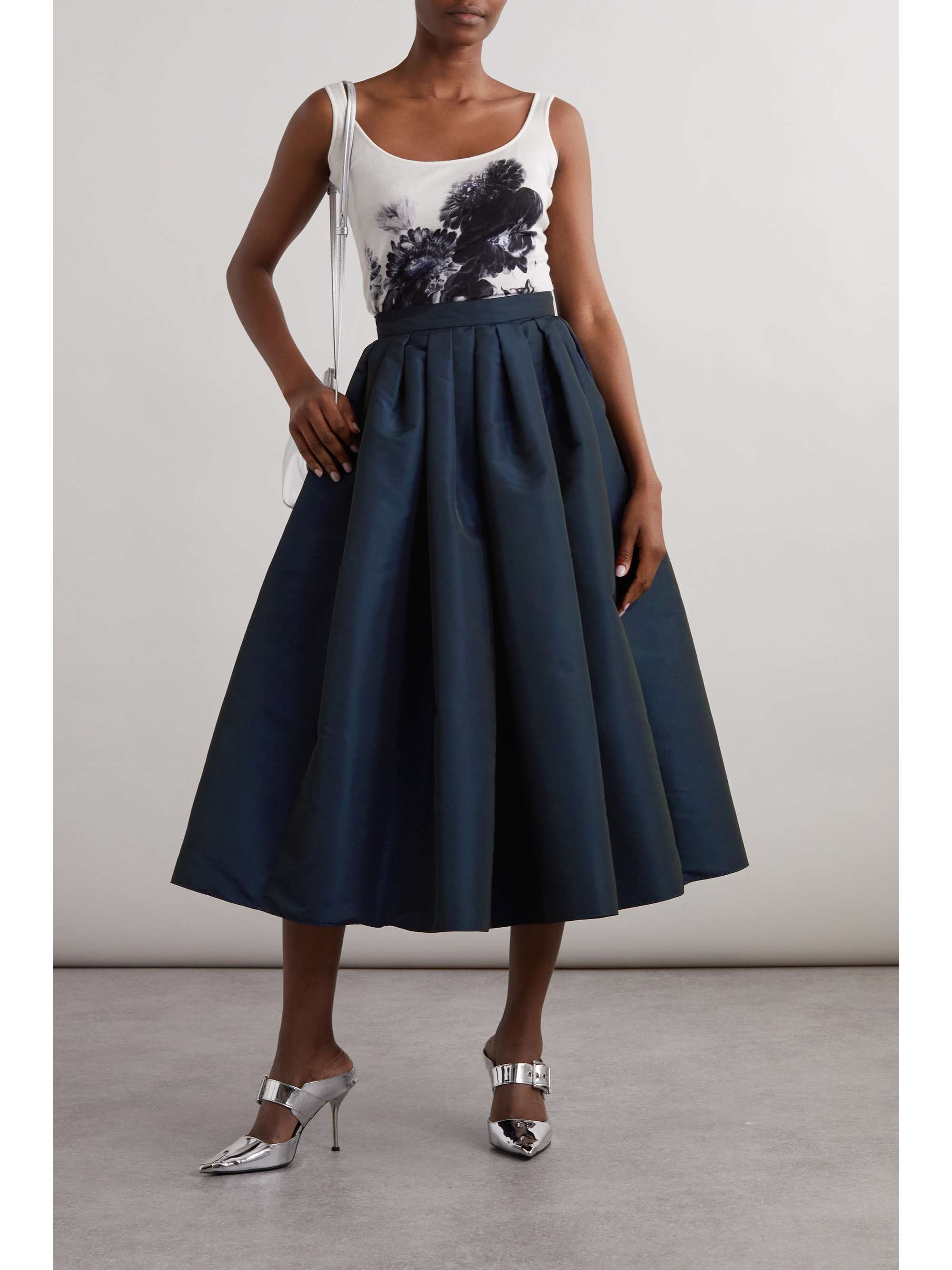 ALEXANDER MCQUEEN Pleated faille midi skirt | NET-A-PORTER