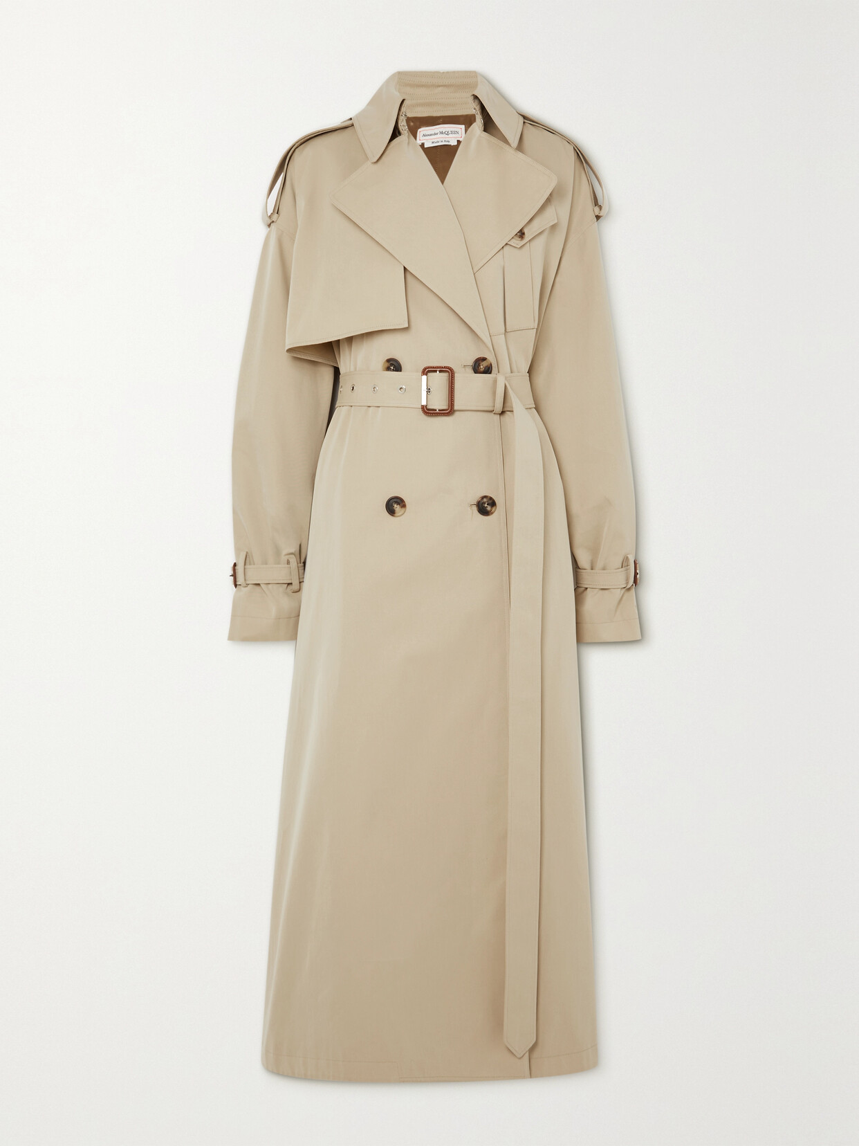 Alexander Mcqueen Double-breasted Belted Cotton-gabardine Trench Coat In Neutrals