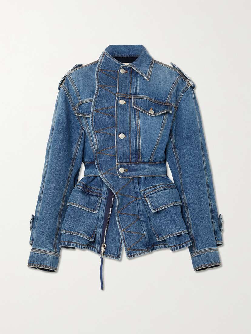 McQueen Ruffled Denim Peplum Jacket
