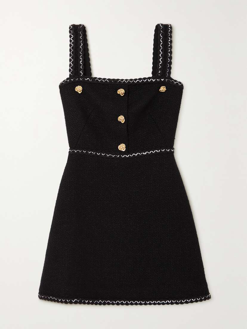 Alexander McQueen Bombe Button-embellished Wool-blend Tweed Mini Dress