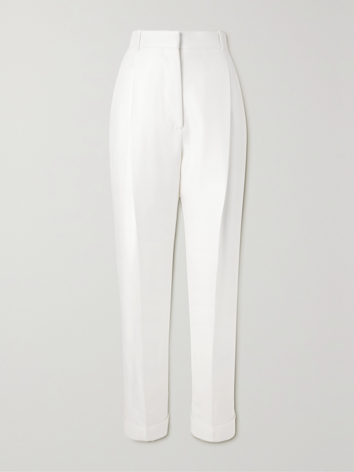 Shop Alexander Mcqueen Pleated Cady Slim-leg Pants In White