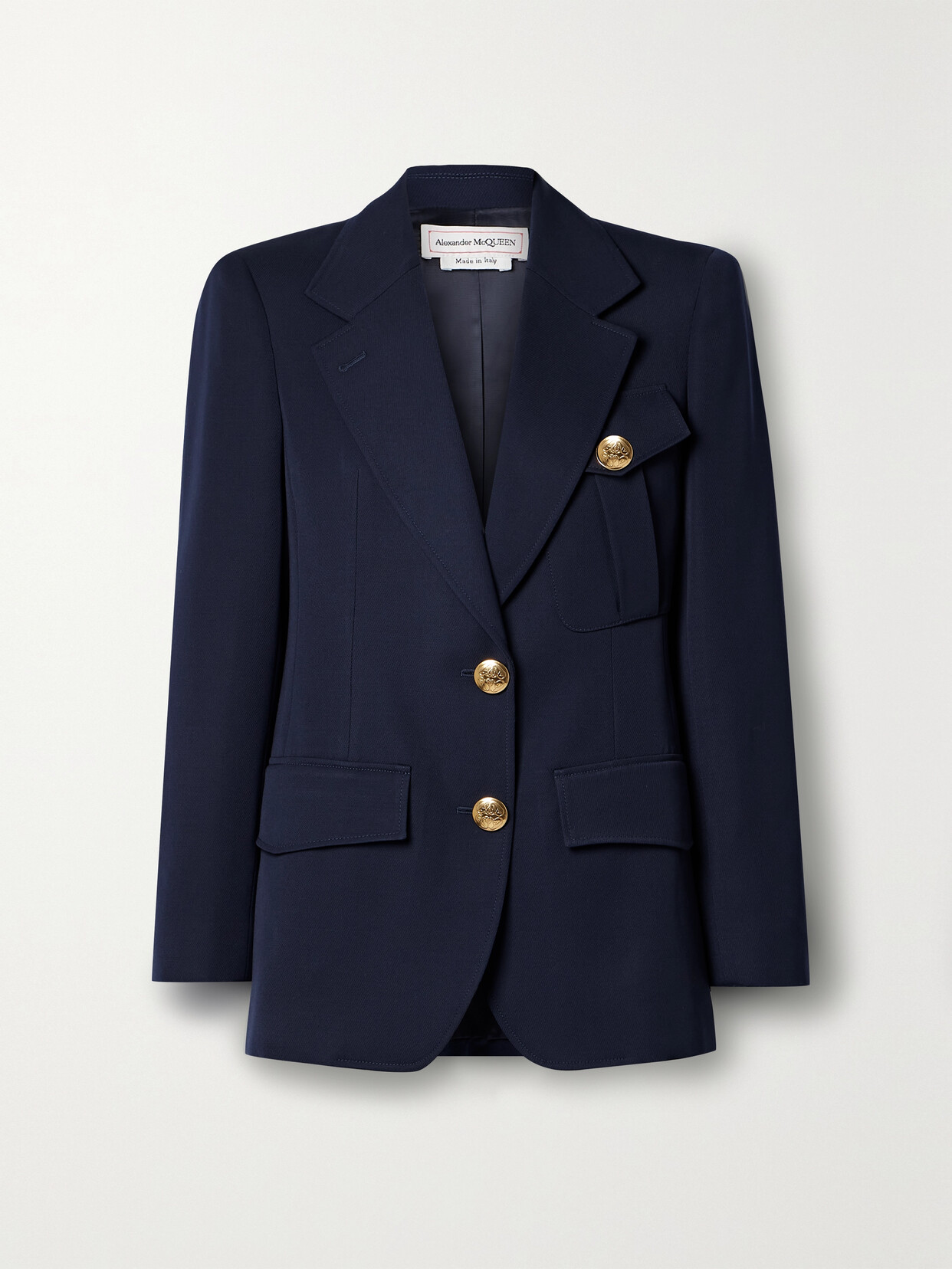 Shop Alexander Mcqueen Button-embellished Wool-twill Blazer In Blue