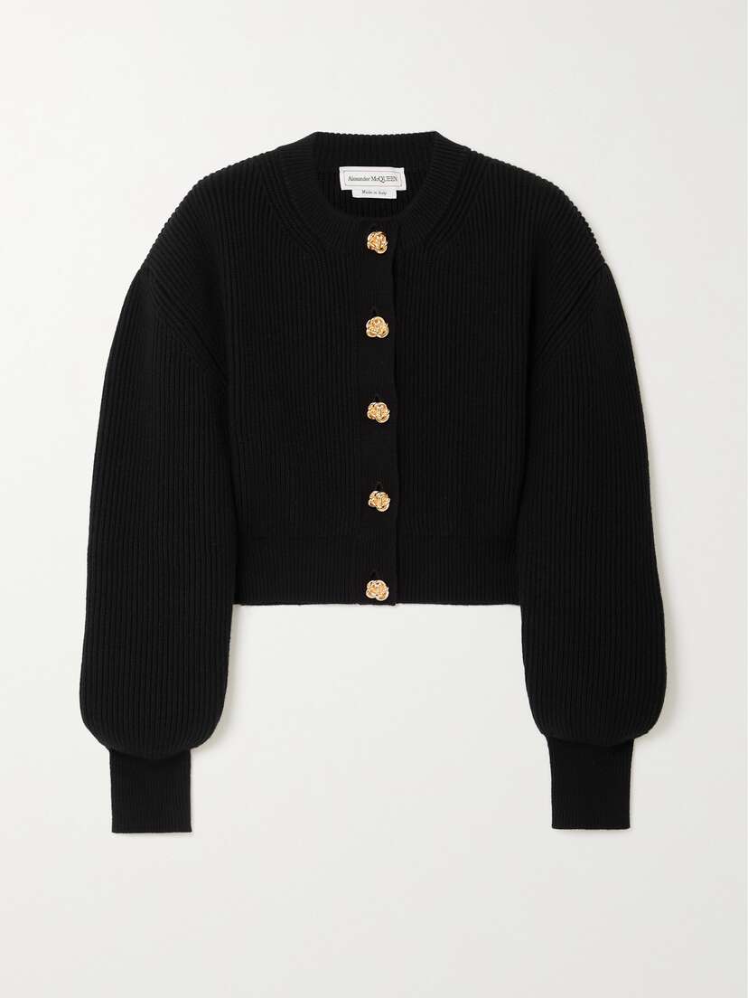 Alexander McQueen Cropped Ribbed Wool And Cashmere-blend Cardigan