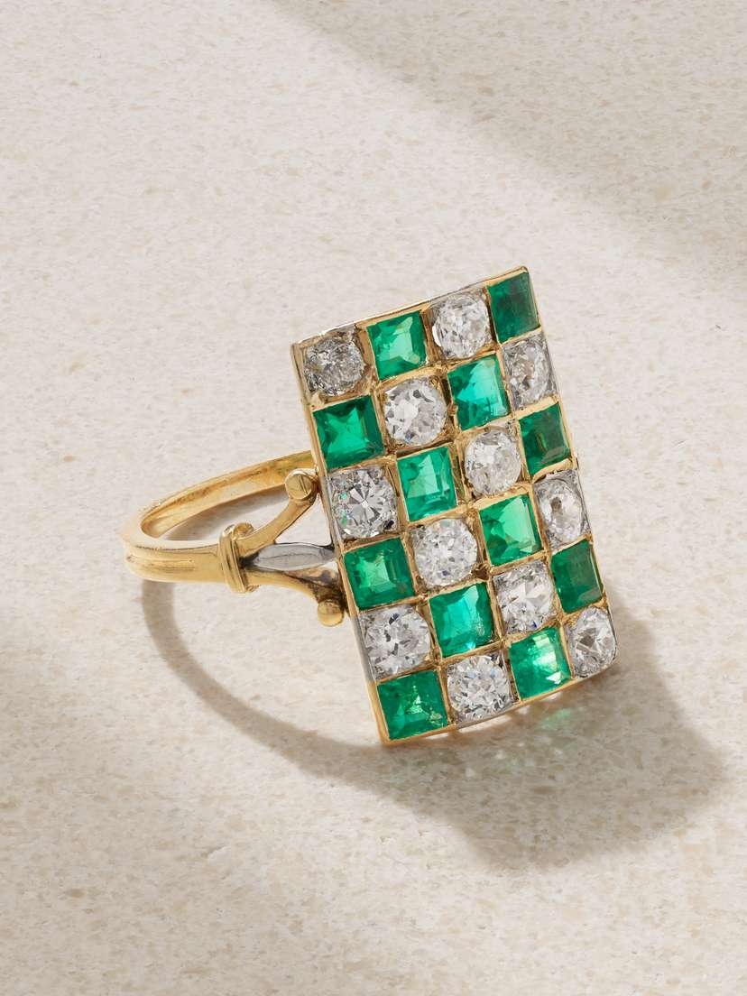 Stephanie Windsor Victorian 1900 Gold, Emerald And Diamond Ring