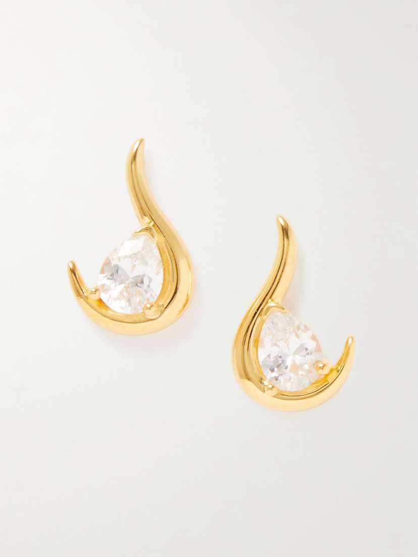 Anissa Kermiche Grande Poire De Feu Gold Vermeil Cubic Zirconia Earrings