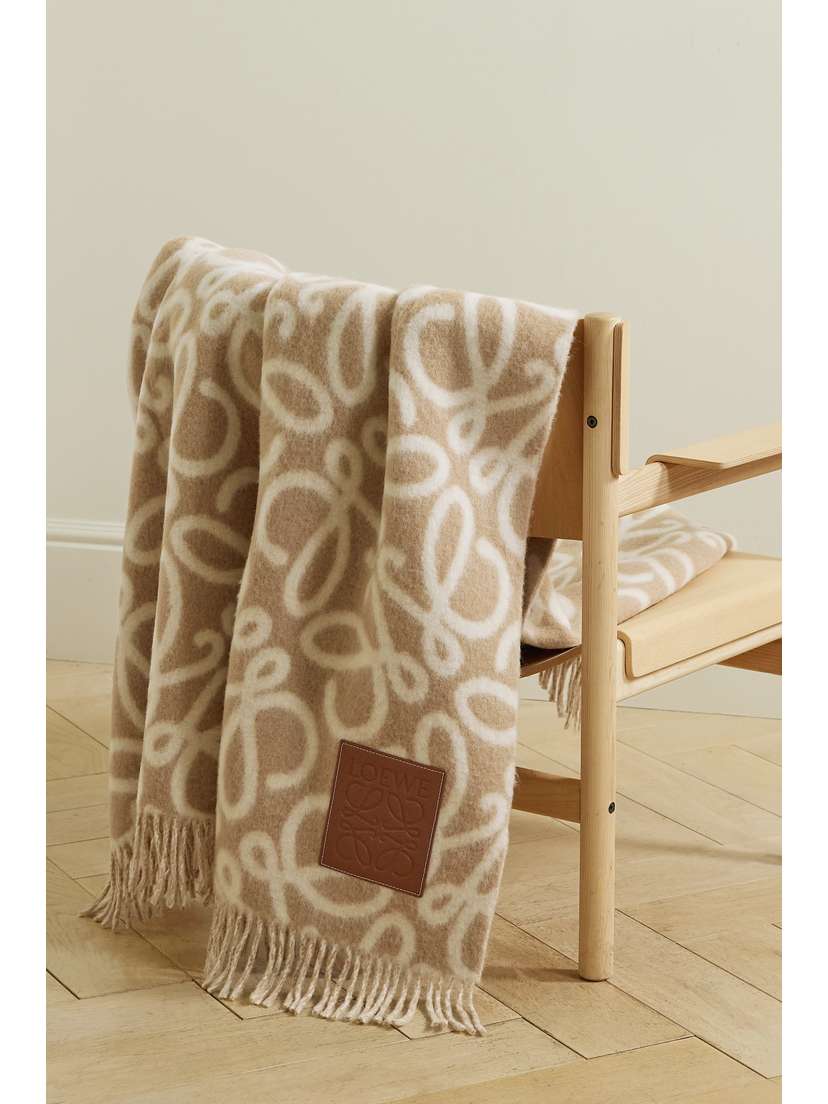 ON Fringed Leather-trimmed Alpaca-blend Jacquard Blanket
