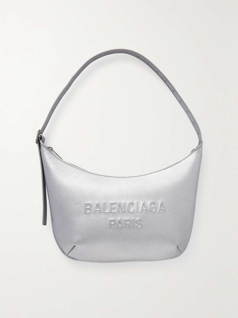 Balenciaga Mary-kate Logo-embossed Metallic Leather Shoulder Bag