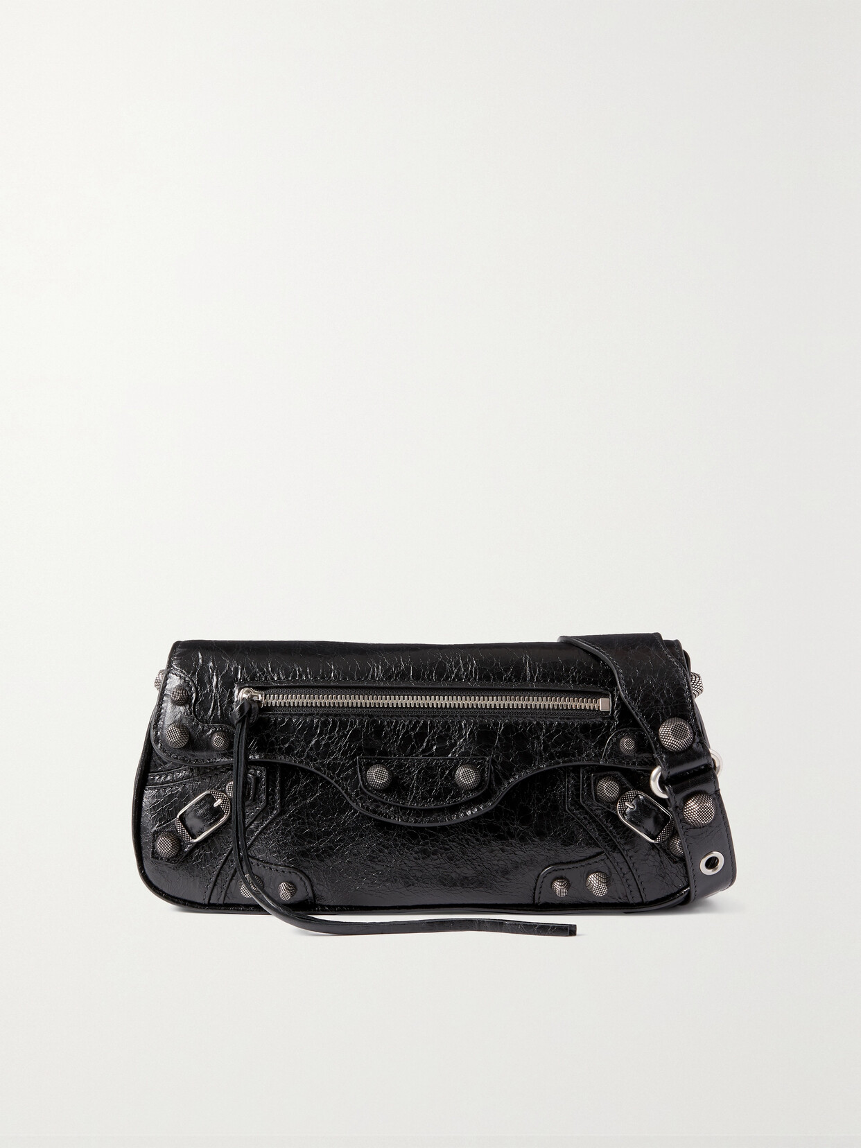 Shop Balenciaga Le Cagole Sling Studded Crinkled-leather Shoulder Bag In Black