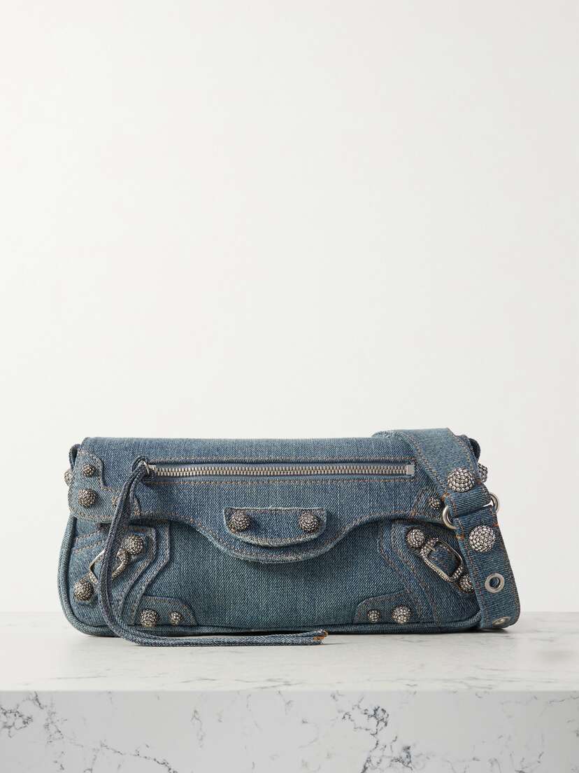 Balenciaga Le Cagole Sling Studded Denim Shoulder Bag