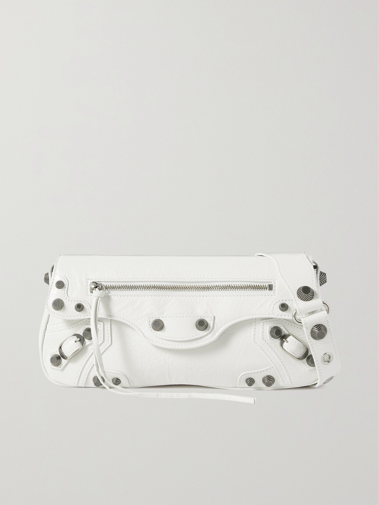 Balenciaga - Le Cagole Sling Studded Crinkled-leather Shoulder Bag - White