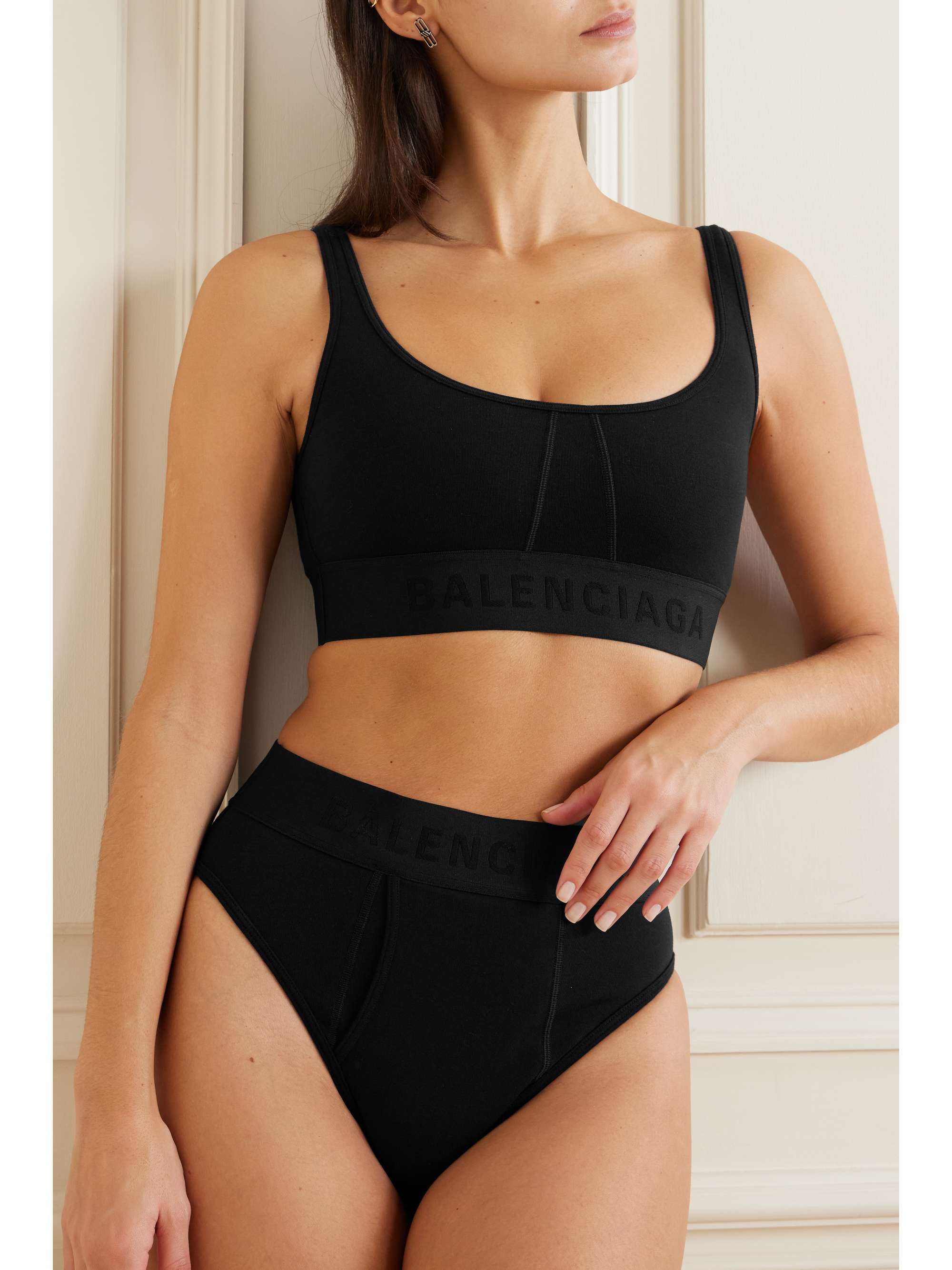 Stretch cotton-jersey sports bra