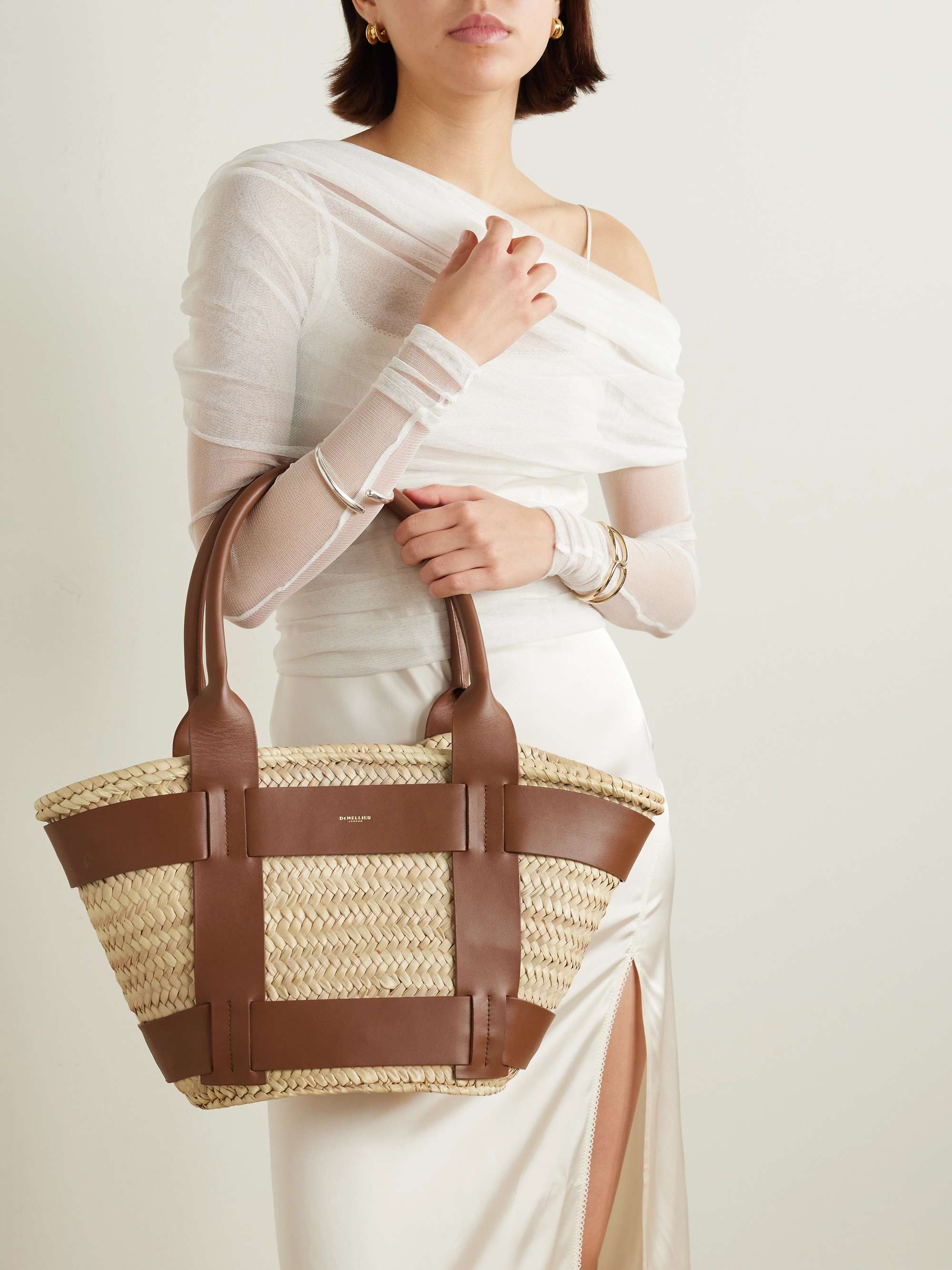 DEMELLIER Santorini leather-trimmed raffia tote | NET-A-PORTER