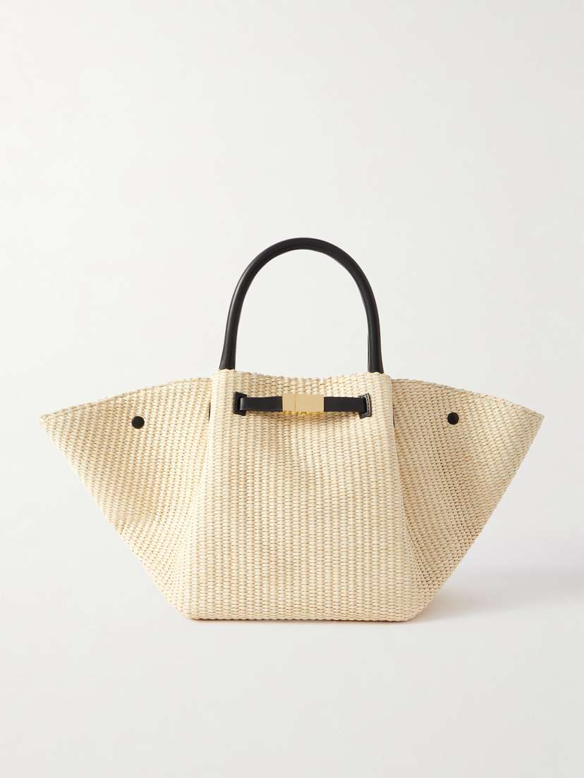 DeMellier New York Leather-trimmed Raffia Tote
