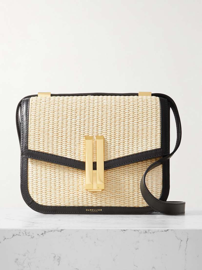 DeMellier Vancouver Leather-trimmed Raffia Shoulder Bag
