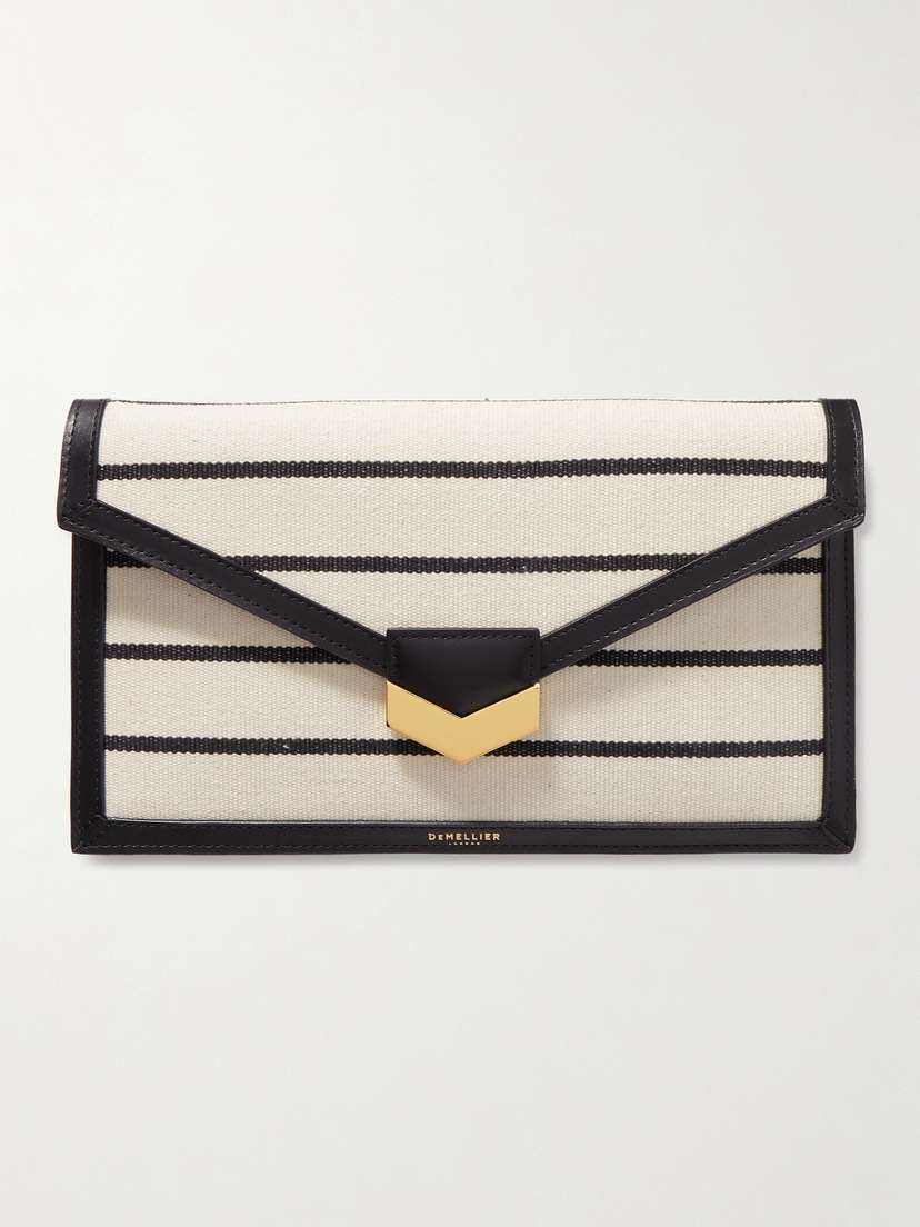 DeMellier London Leather-trimmed Striped Cotton-canvas Clutch