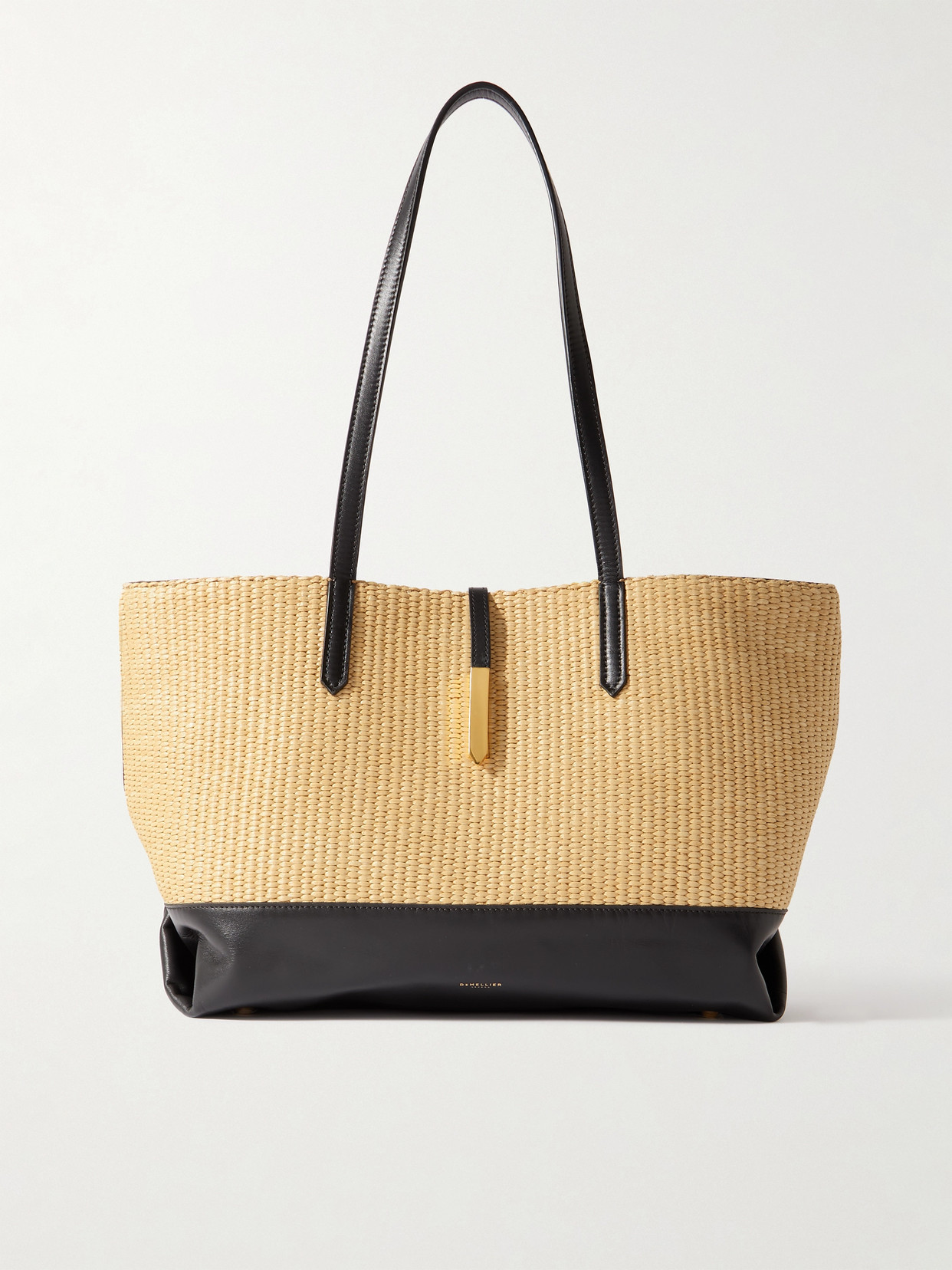 Shop Demellier + Net Sustain Tokyo Large Leather-trimmed Raffia Tote In Neutrals