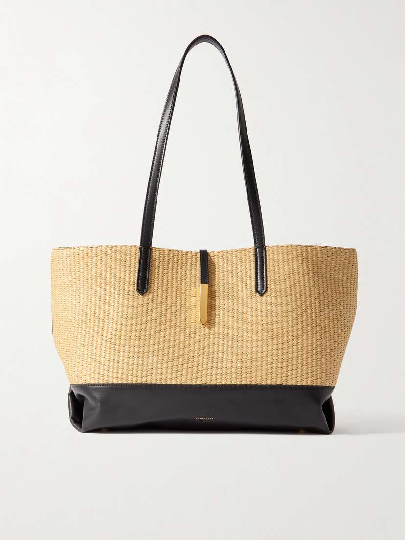 DeMellier Tokyo Large Leather-trimmed Raffia Tote