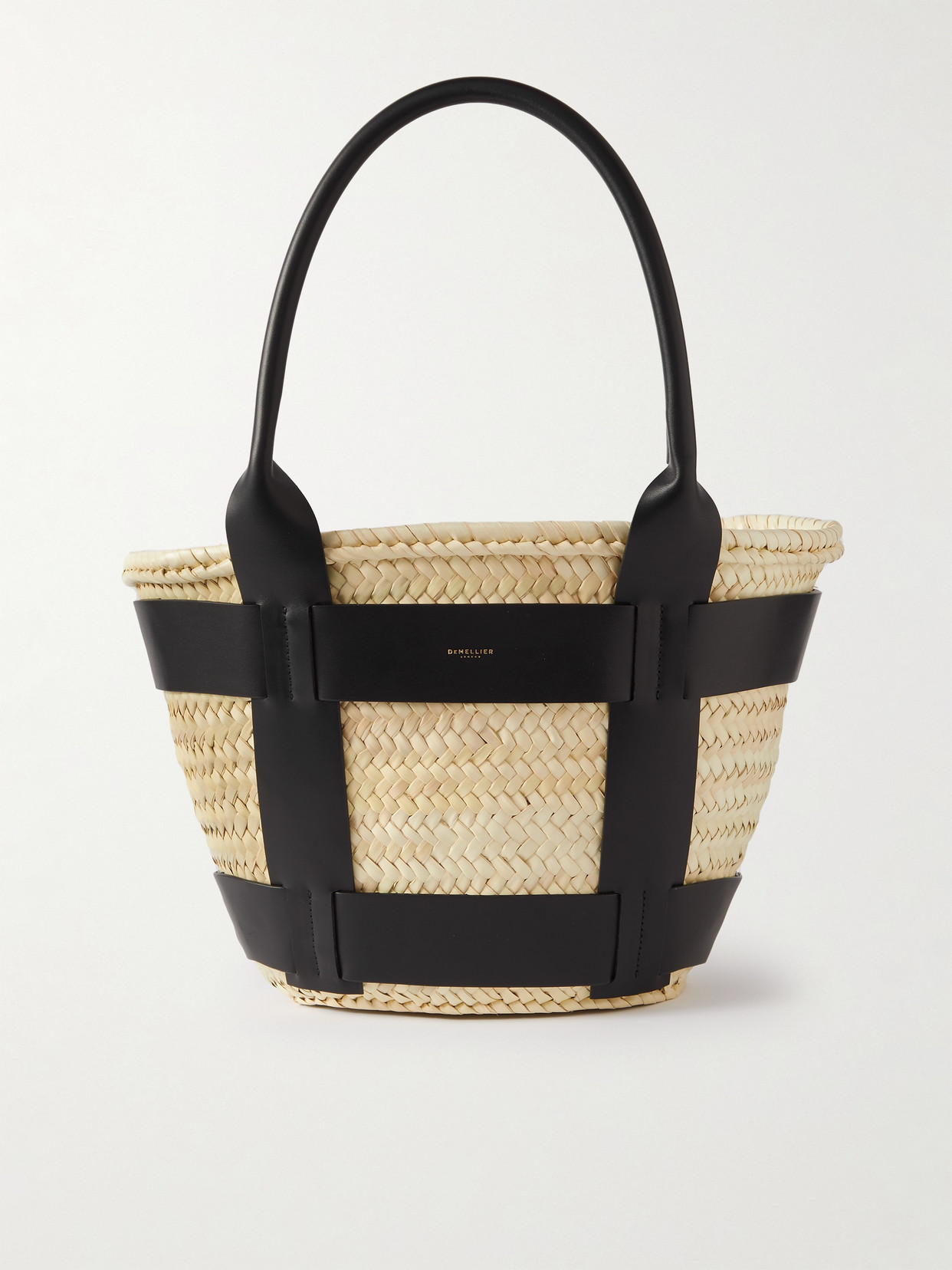 Shop Demellier + Net Sustain Santorini Leather-trimmed Raffia Tote In Neutrals