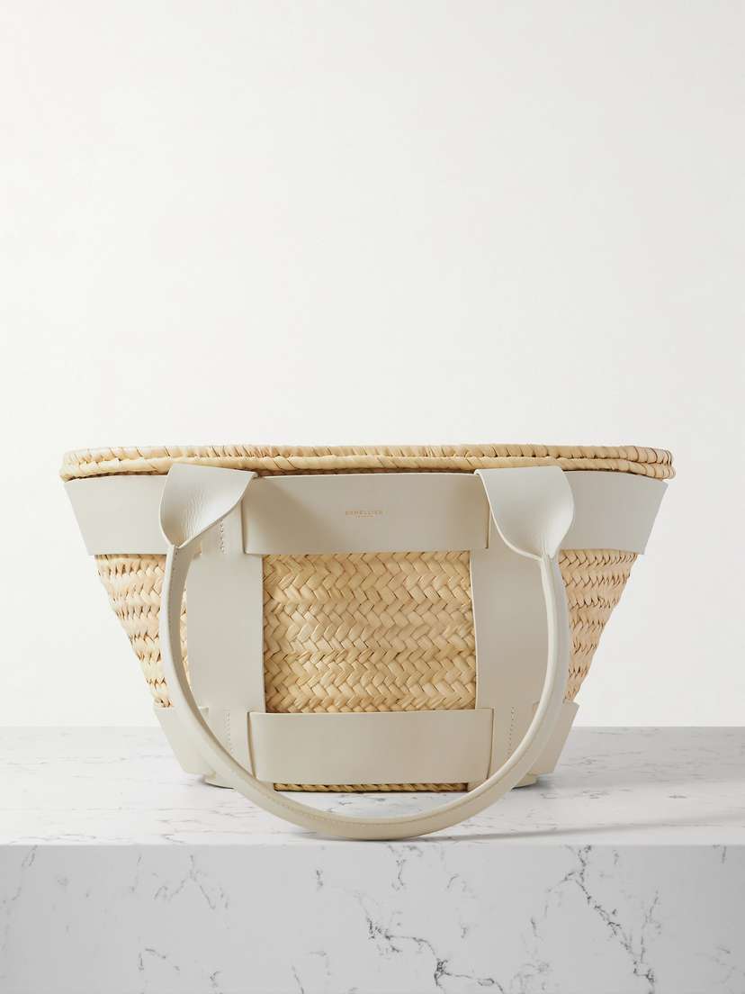 DeMellier Santorini Leather-trimmed Raffia Tote